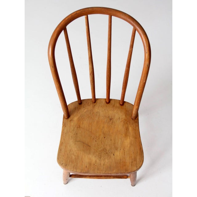 Brown Antique Wood Windsor Bow Back Spindle Farmhouse Chair For Sale - Image 8 of 14