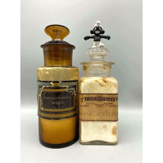 Glass Vintage Pharmacy Bottles, 1920s, Set of 2 For Sale - Image 7 of 10