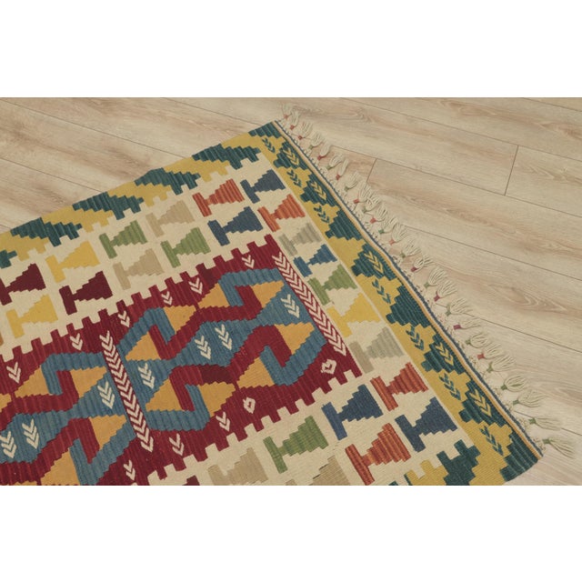1970s Boho Style Turkish Vintage Geometric Design Handmade Oushak Kilim Rug For Sale In Sacramento - Image 6 of 13