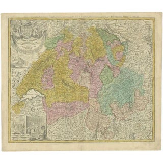 Antique Map of Switzerland from Homann Heirs, 1732 For Sale