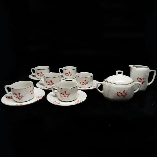 Art Deco Coffee Cups and Saucers from Ćmielów Factory, Poland, 1930s, Set of 14, in Very Good conditions. Designed 1920 to...