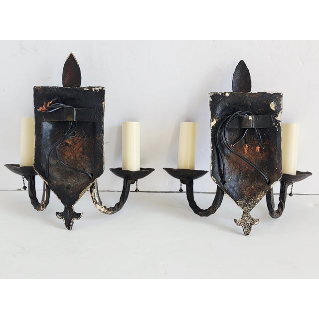 Antique Spanish Revival Wrought Iron Wall Sconces - a Pair For Sale In New York - Image 6 of 11