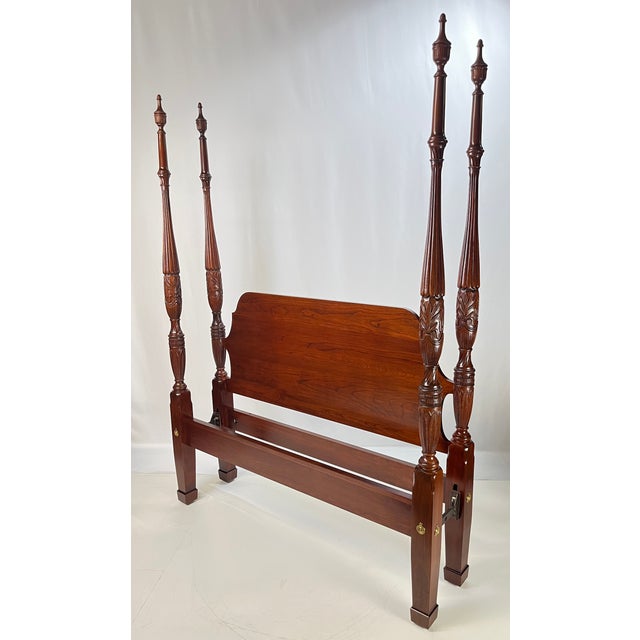 Wood Late 20th Century Colonial Furniture Company Attributed Queen Cherry Rice Carved Four Poster Bed For Sale - Image 7 of 18