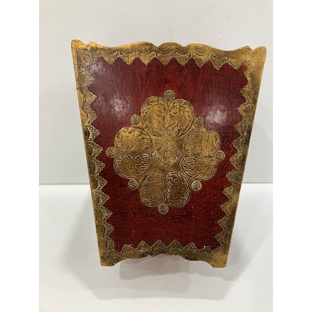 This wooden waste basket is from Florence in the 50’s The incised designs are pressed into the wood panels Nice Venetian...