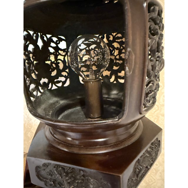 Antique Bronze Lamps - a Pair For Sale - Image 4 of 6