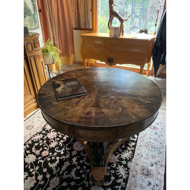 C. 1815, Italian Empire Neoclassical Center Table, Walnut With Ebonized Swans For Sale - Image 11 of 12