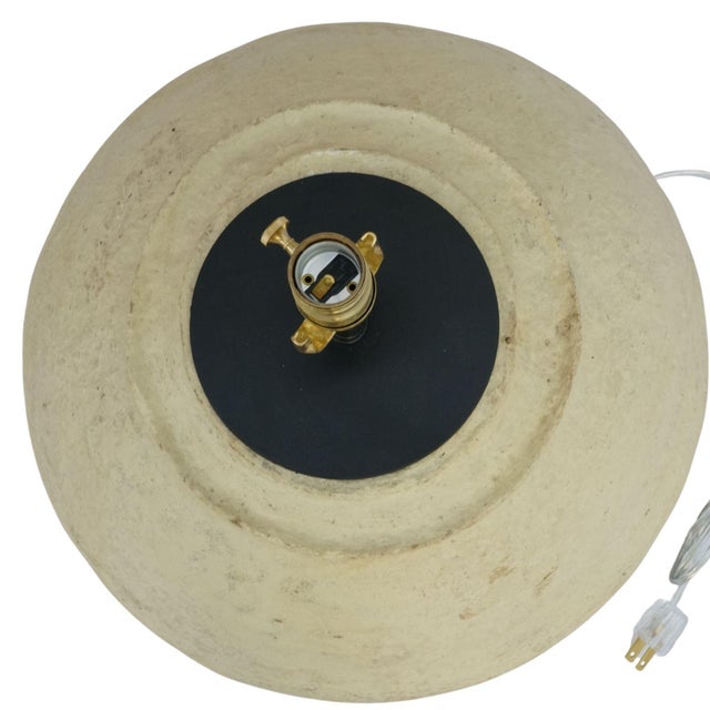 Custom Sculptural Paper Mâché Table Lamp – Organic Modern Design With Black Linen Shade For Sale - Image 10 of 16