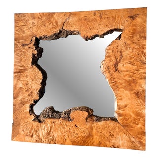 Burr Wood Wall Mirror with Live Edge, United Kingdom, 1980s For Sale