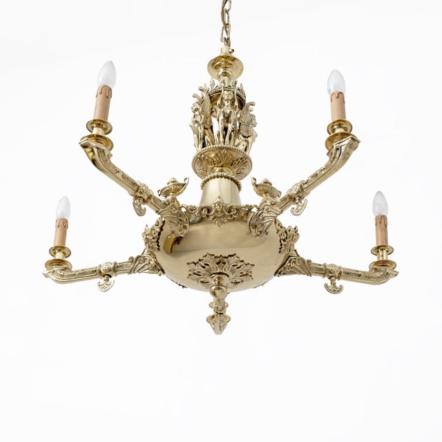 Early 19th Century Empire Style Gilt Bronze Chandelier with Winged Figures, Italy, Early 19th Century For Sale - Image 5 of 12