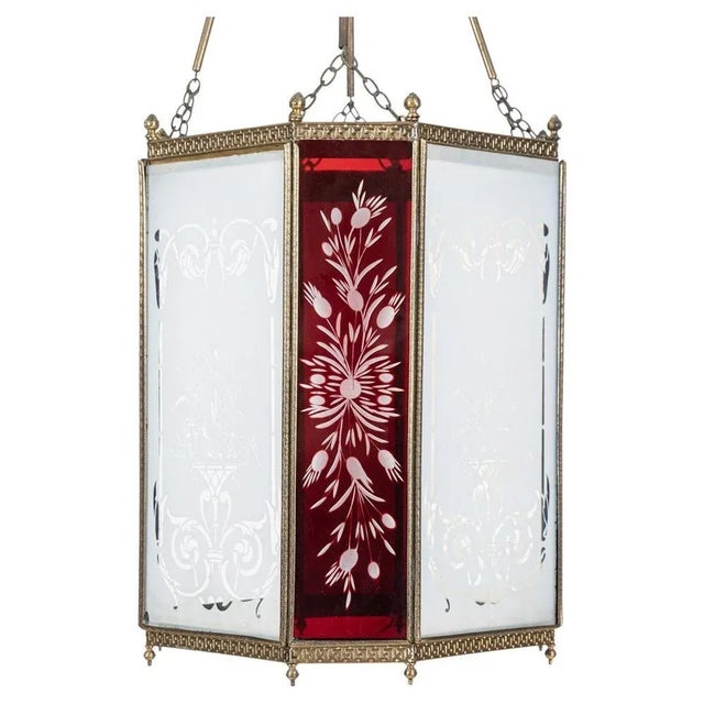 19th Century English Oversized Etched Glass Lantern Shade For Sale - Image 9 of 9