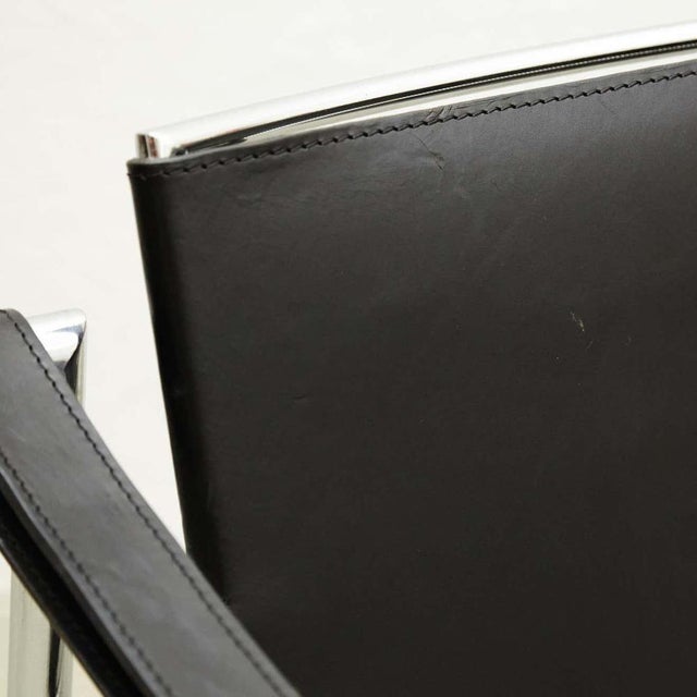 Metal LC1 Black Leather Armchairs b Pierre Jeanneret Charlotte Perriand attributed to Le Corbusier, 1970s, Set of 4 For Sale - Image 7 of 18