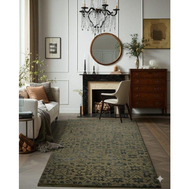 9x12 Green Hand-Knotted Wool Botanical Lattice Classic Traditional Carpet Rug For Sale In New York - Image 6 of 6