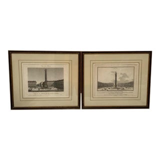 Pair of 19th C. French Architectural Engravings of Place Vendôme Custom Framed by J. Pocker & Son, Nyc For Sale