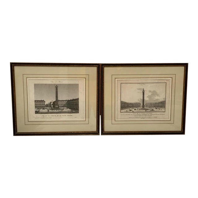 Pair of 19th C. French Architectural Engravings of Place Vendôme Custom Framed by J. Pocker & Son, Nyc For Sale