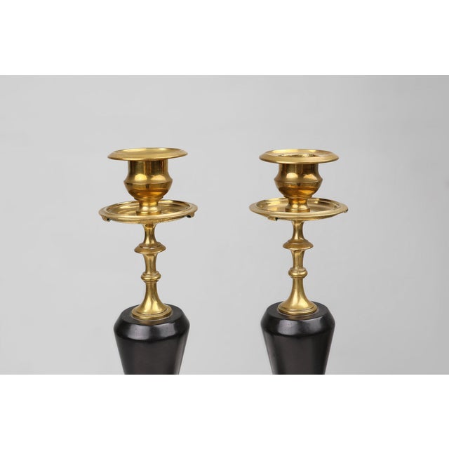 Traditional Empire Style Bronze and Ceramic Candlesticks, France, 1870s, Set of 2 For Sale - Image 3 of 9