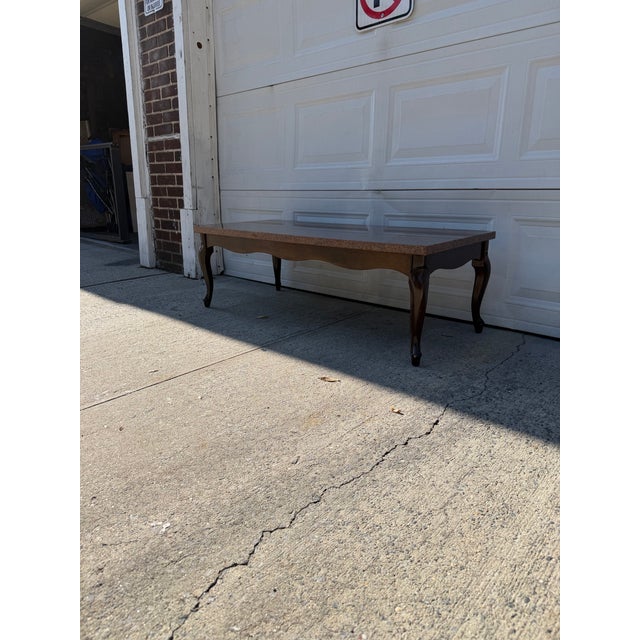 French Provincial Vintage French Provincial Coffee Table With Granite Top and Cabriole Legs For Sale - Image 3 of 9