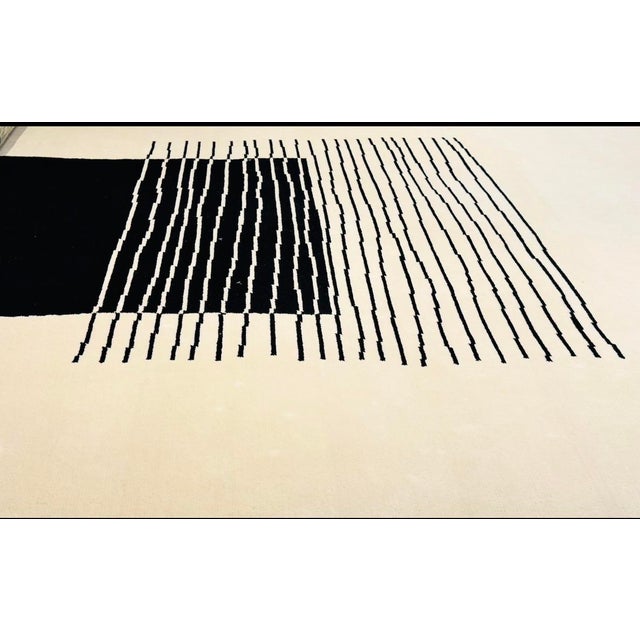 2010s Modern Black & White Hand Made Wool Rug For Sale - Image 5 of 8