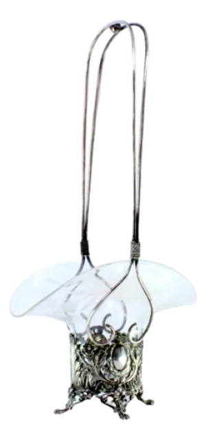 Silver and Acid-Etched Glass Candy Box with Monogram Cards and Claw-Shaped Feet