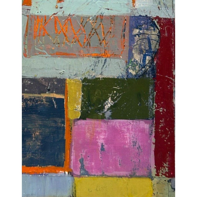 Christiane Corcelle "Friday Night Swing" Mixed Media on Cradled Board, Small Colorful Abstract Painting in Blue, Orange and Pink, 2025 For Sale In Boston - Image 6 of 8