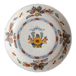 18th Century Dutch Delft Polychrome Floral Plate