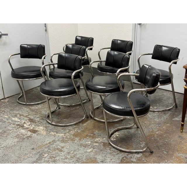 Metal Late 20th Century Attribute to Donald Deskey French Art Deco Table + Eight Chairs Set For Sale - Image 7 of 12