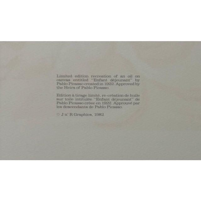 Pablo Picasso Estate Hand Signed Lithograph "Enfant Dejeunant" For Sale - Image 4 of 8