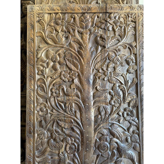 Mid-Century Modern Hand-Carved Floral Tree of Life Wood Wall Panel | Natural Wood Architectural Wall Art 72 For Sale - Image 3 of 6