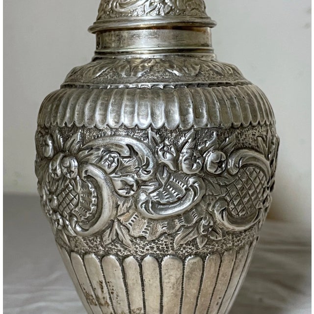 19th Century Antique 1800s Antonius Ruijter Repousse Floral Dutch Chased 833 Silver Tea Caddy For Sale - Image 5 of 14