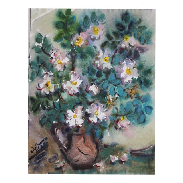 Dzidra Bauma, White Flowers, 2001, Watercolor For Sale