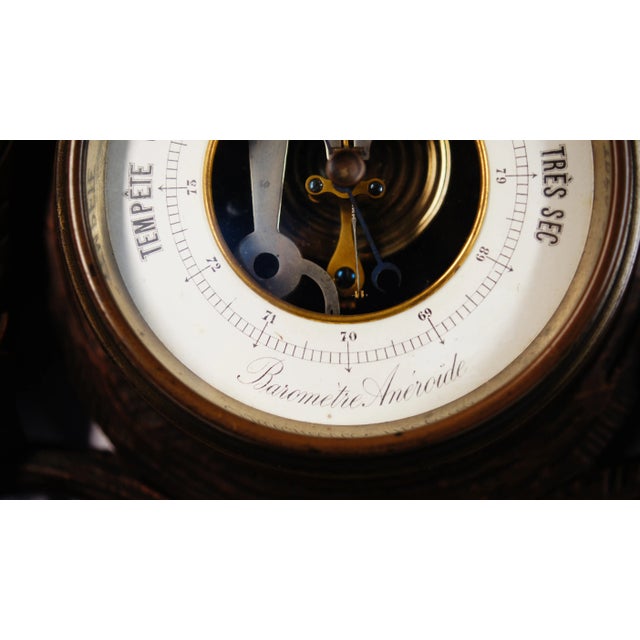Wood 1879 Antique Weather Station Barometer & Thermometer With Hand-Carved Wooden Quails For Sale - Image 7 of 12