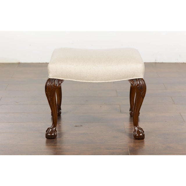 19th Century English Mahogany Upholstered Stool with Cabriole Legs For Sale - Image 4 of 12