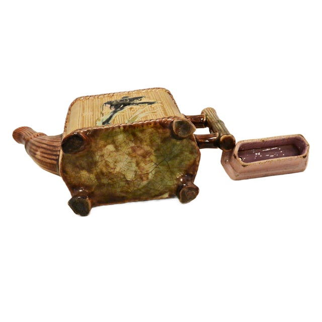 Victorian Majolica Faux Bamboo Teapot With Relief Songbird Motif, Circa 1890 For Sale - Image 9 of 9