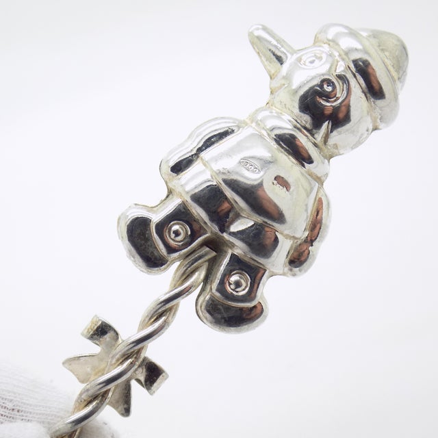 Vintage Italian Handmade Genuine Silver 800 925 Decorative Pinocchio Baby Rattle For Sale - Image 6 of 9