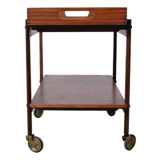 Vintage Bar Cart with Wheels and Removable Wooden Tray, 1960s For Sale