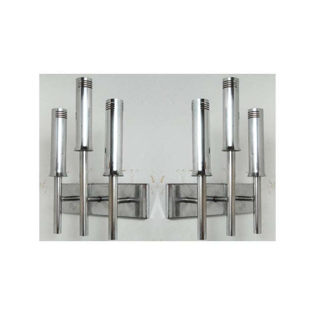 Chrome 1970s Italian Sconces in the Manner of Scolari - a Pair For Sale - Image 8 of 8