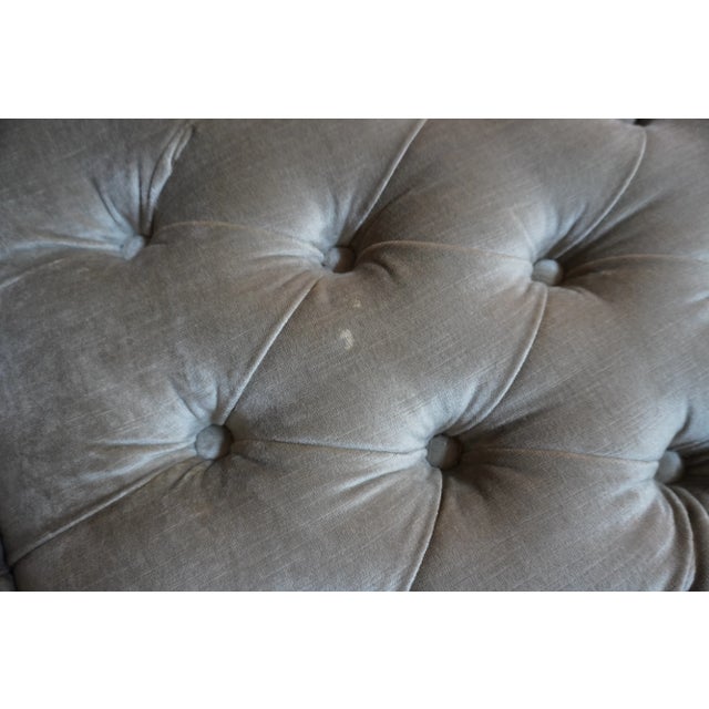 Silver A Pair of 1930s French Carved Silver Gilt Velvet Tufted Settees From Mla For Sale - Image 8 of 18