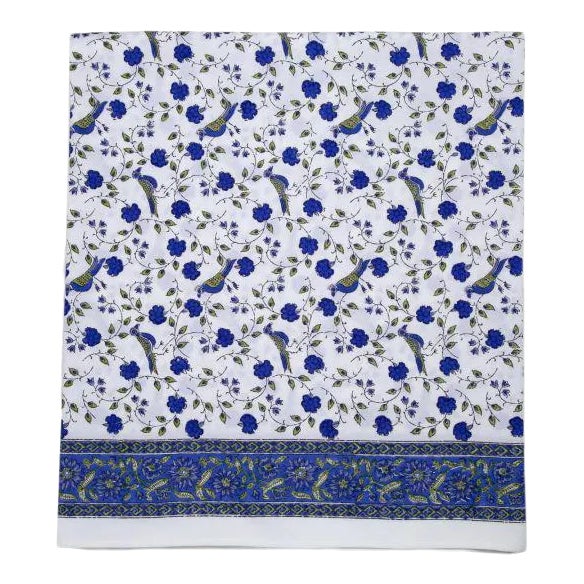Birds on Vine Twin-XL Bed Blue Flat Sheet For Sale