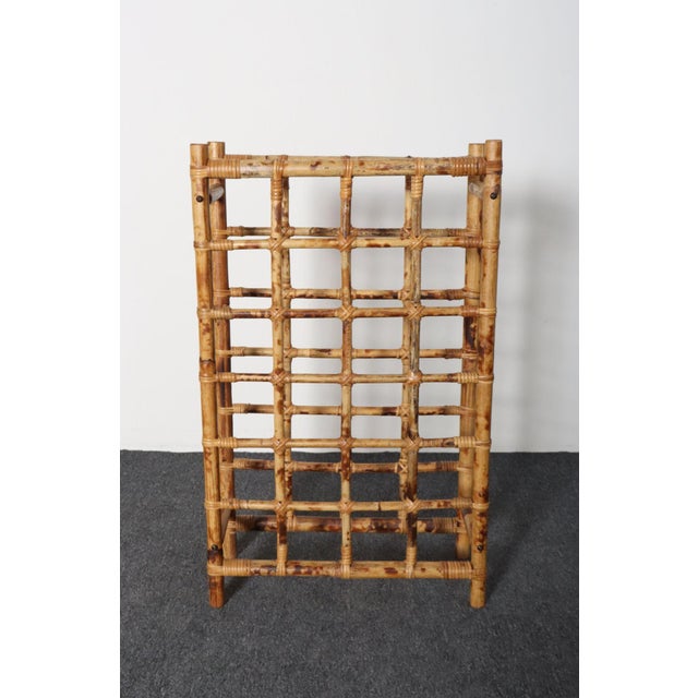 Mid-Century Modern Vintage Bamboo and Rattan 24 Bottle Tabletop of Floor Wine Rack / Stand For Sale - Image 3 of 18