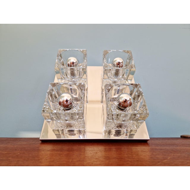 Ice Cube Square Ceiling Light in Chromed Metal and Glass from Peill & Putzler, 1970 For Sale - Image 11 of 17