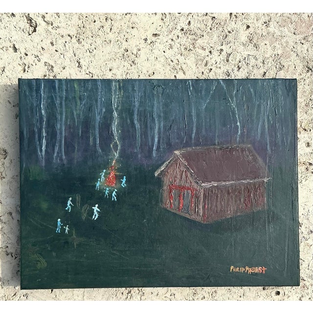 Late 20th Century Vintage Boho Original Landscape Oil Painting on Canvas For Sale - Image 5 of 5