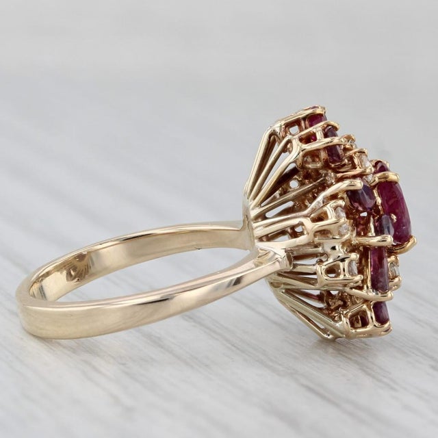 2.16ctw Ruby Diamond Cluster Cocktail Ring 14k Yellow Gold Size 5.75 For Sale - Image 4 of 8