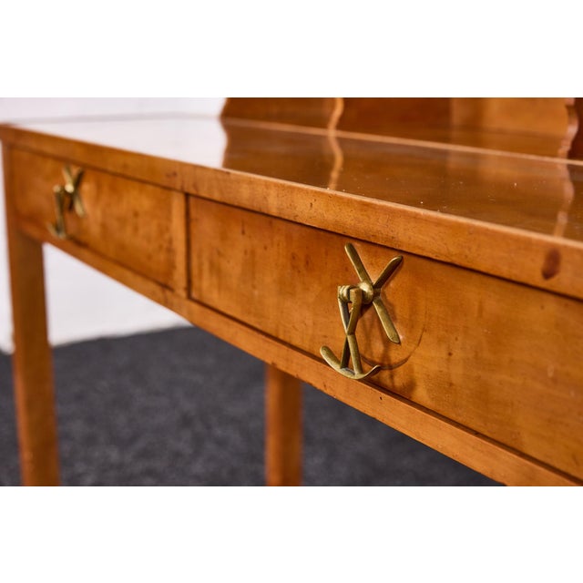 Vanity Table in Cherrywood with Brass Nautical Pulls by Josef Frank, Vienna, Austria, 1930s For Sale - Image 16 of 18