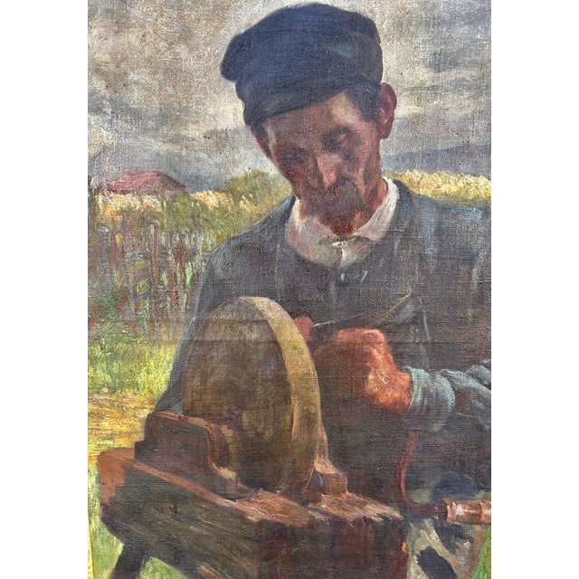 Antique Austrian Oil Painting of a Farm Worker For Sale - Image 4 of 6