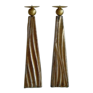 Tall Faux Wood Metallic Candle Holders - Set of 3