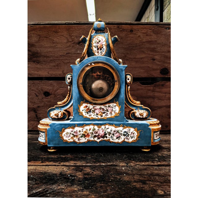 19th Century French Rihouet Porcelain Mantel Clock For Sale - Image 9 of 12