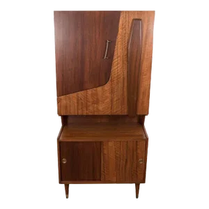 Midcentury Modern Two Tone Wood Bar and Liquor Cabinet