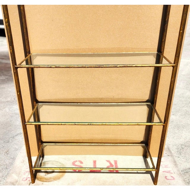 Gilt Iron & Glass Faux Bois Étagère Bookcase Shelf Mid Century For Sale - Image 12 of 13