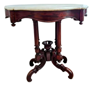 American Rococo Revival Marble- "Turtle" Top Parlor Table – Antique Accent / Foyer Table
