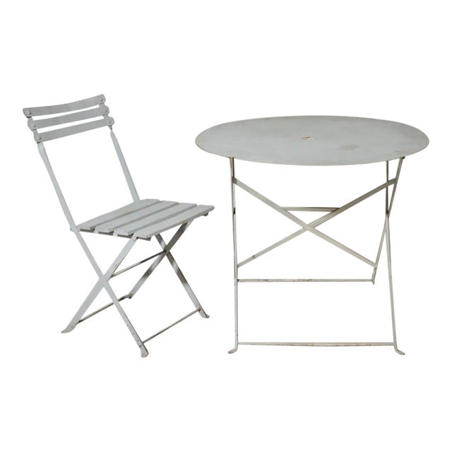 19th Century Painted Metal Bistro Table & Chair For Sale