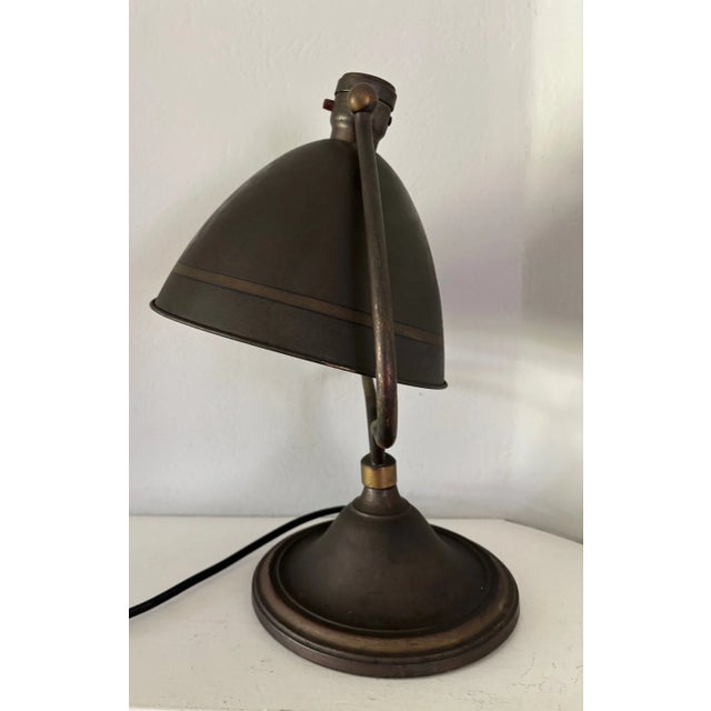 Antique Bradley and Hubbard Style Art Nouveau Brass Desk Lamp Harp Bell Handel Era For Sale In San Francisco - Image 6 of 11